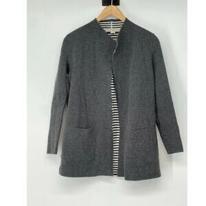 Loft Reversible Gray Black White Stripe‎ Sweater Pockets